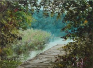 Na pomoście" obraz olejny na płótnie 30x40cm , oryginał Garncarek Al,,,