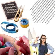 ZESTAW IGŁY DO SZYCIA 12 SZT. SAMONAWLEKAJĄCE NOŻYCZKI KRAWIECKIE MIARKA