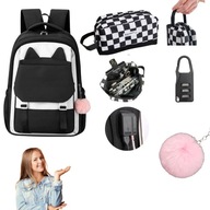 PLECAK SZKOLNY MLODZIEZOWY DLA DZIEWCZYNKI KOT KOTEK ZESTAW 4W1 PIORNIK USB