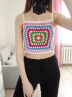 NOWY TOP SZYDEŁKOWY KRÓTKI BLUZKA NA SZYDEŁKU CROP PLAŻOWY KOLOROWY 36 S