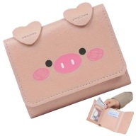 Portfelik KRÓTKI Świnka EKO SKÓRA Zapinany RÓŻOWY Prosty Portfel Świnia
