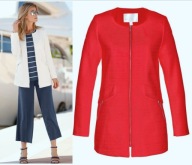 Płaszcz wiosenny 36 S czerwony koralowy letni elegancki klasyczny prosty