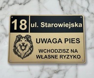 Tabliczka Grawerowana numer domu, ulica, obiekt monitorowany 2w1 Uwaga pies