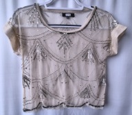 BIK Bok narzutka bluzka siatka cekiny beż xs/s