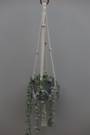 Kwietnik pojedynczy z ozdobami, sznurkowy, makramowy, rękodzieło, ecru