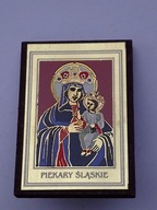 Mały obrazek Matki Boskiej - Piekary Śląskie metal, drewno 5,3 x 3,8 cm