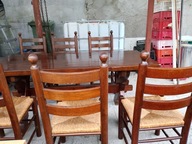 Piękny masywny lity dębowy stół gr.6 cm +6 krzeseł