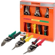 NOŻYCE RĘCZNE DO BLACHY PROFILI LEWE PRAWE PROSTE STALOWE ZESTAW 3 SZT