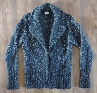 Żakiet marynarka dzianinowy czarno-biały melanż roz. L