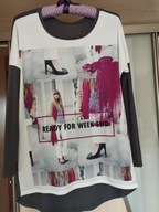 BLUZKA DAMSKA SZARA Z KOLOROWYM PRZODEM R.42