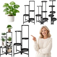 KWIETNIK METALOWY STOJĄCY NA ROŚLINY KWIATY DONICE 4 PÓŁKI CZARNY 80 CM