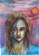 Obraz, obrazek, portret,kobieta. A4,akwarela