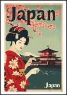 A2 KOLOROWY PLAKAT OBRAZ JAPONIA JAPAN, JAPONKA KIMONO, VINTAGE RETRO