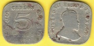 CEYLON 5 CENTS 1910 r.
