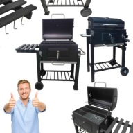 GRILL OGRODOWY WĘGLOWY DUŻY ŻELIWNY RUSZT PRZENOŚNY Z POKRYWĄ + POPIELNIK