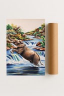 Plakat bez ramy 30x40 cm Słoń w Rzece nowoczesna dekoracja ścienna