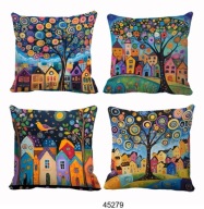 Poszewki na poduszki 4szt 45x45cm kolorowe domki kamieniczki 45279