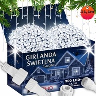 LAMPKI SOPLE KURTYNA ŚWIETLNA 300 LED ZIMNY BIAŁY ZEWNĘTRZNE 8 TRYBÓW 11,1M