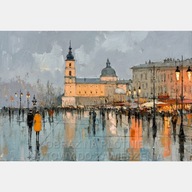Stare miasto rynek abstrakcja ludzie obraz olejny na płótnie wydruk 55x80