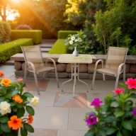 Zestaw Ogrodowy Stolik Szklany, 2 Krzesła na Taras/Balkon