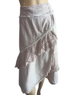 CREAM SPÓDNICA z koronką lnem falbaną 42