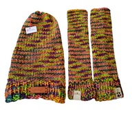 Kolorowy komplet - czapka i mitenki, z wełną, handmade