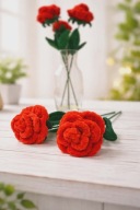 RÓŻA klasyczny kwiat na szydełku 35 cm CZERWONA 35 cm