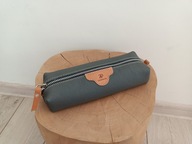 Piórnik, skóra naturalna, ręcznie robiony, szary