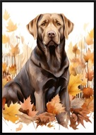 A2 59,4x42 PLAKAT OBRAZ PIES LABRADOR RETRIEVER, JESIEŃ AKWARELA LIŚCIE