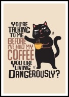 A2 ŚMIESZNY PLAKAT Z CZARNYM KOTEM KOT HUMOR KAWA COFFEE, YOU'RE TALKING..