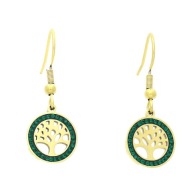 55850 Kolczyki złota stal chirurgiczna drzewka w kółku z cyrkoniami