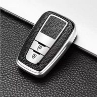 Czarno-srebrne etui na kluczyk z fakturą skóry Toyota – 2 przyciski
