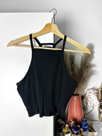 Czarny prążkowany krótki top halter na ramiączkach Gina Tricot L basic