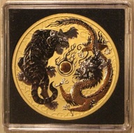 SMOK i TYGRYS 1 $ DOLAR 2018 AUSTRALIA - 1 OZ 999 - ZŁOCONY, NAKŁAD 100 SZT