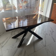 Stół dębowy z żywicą epoksydową - ręczna robota - nogi pająk - unikat