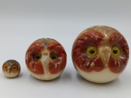 3 Sowy z włoskiego alabastru figurki kolekcjonerska vintage - szklane oczy