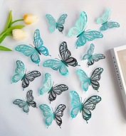 Motyle 3D Naklejki ma ścianę Zielone Zieleń Mieniąca Ażurowe Ogonki 12 szt