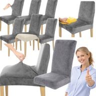 6SZT POKROWIEC NA KRZESŁO SZARY WELUR ELASTYCZNY GRUBY MIĘKKI UNIWERSALNY