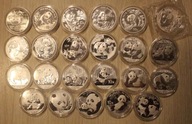 PANDA 23 x 10 YUAN JUAN 1989 - 2021 CHINY PANDA 1 OZ, 30 GR, PIĘKNY ZESTAW