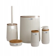 ZESTAW ŁAZIENKOWY 5 el Nida KOMPLET do WC beż drewno kosz szczotka 5w1 GLAM