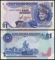 BNA - MALEZJA 1 Ringgit 1981 AB 5678888 # P19A # RZADSZY # XF+