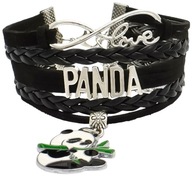 Skórzana bransoletka - Panda + zawieszka miś nr.06