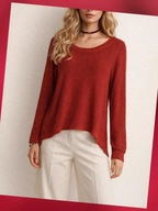 luźny, czerwony sweter z elastycznego materiału L