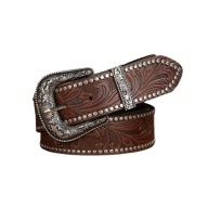Pasek kowbojski Western Dziki Zachód Skórzany 119 cm Brązowy
