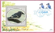 USA 1995, FDC st.Blue Jay, ptaki, sójka błękitna, JEDWAB