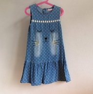 Szkolna sukienka urocza C'est La Vie 116 122 jeansowa ażurek (552)