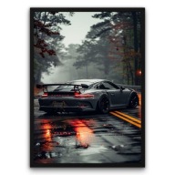 Plakat z ramą 50x70cm Porsche 911 GT3 Deszczowy Szlak | Pomysł na Prezent