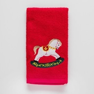 Czerwony ręcznik z konikiem na biegunach dla dziecka świąteczny do rąk koń
