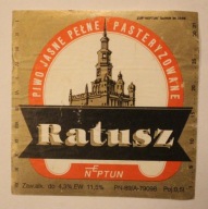 ETYKIETA - "NEPTUN" TUCHOLA - NEPTUN - Ratusz PIWO JASNE PEŁNE