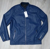 Granatowa kurtka skórzana poliuretan, R. 3XL